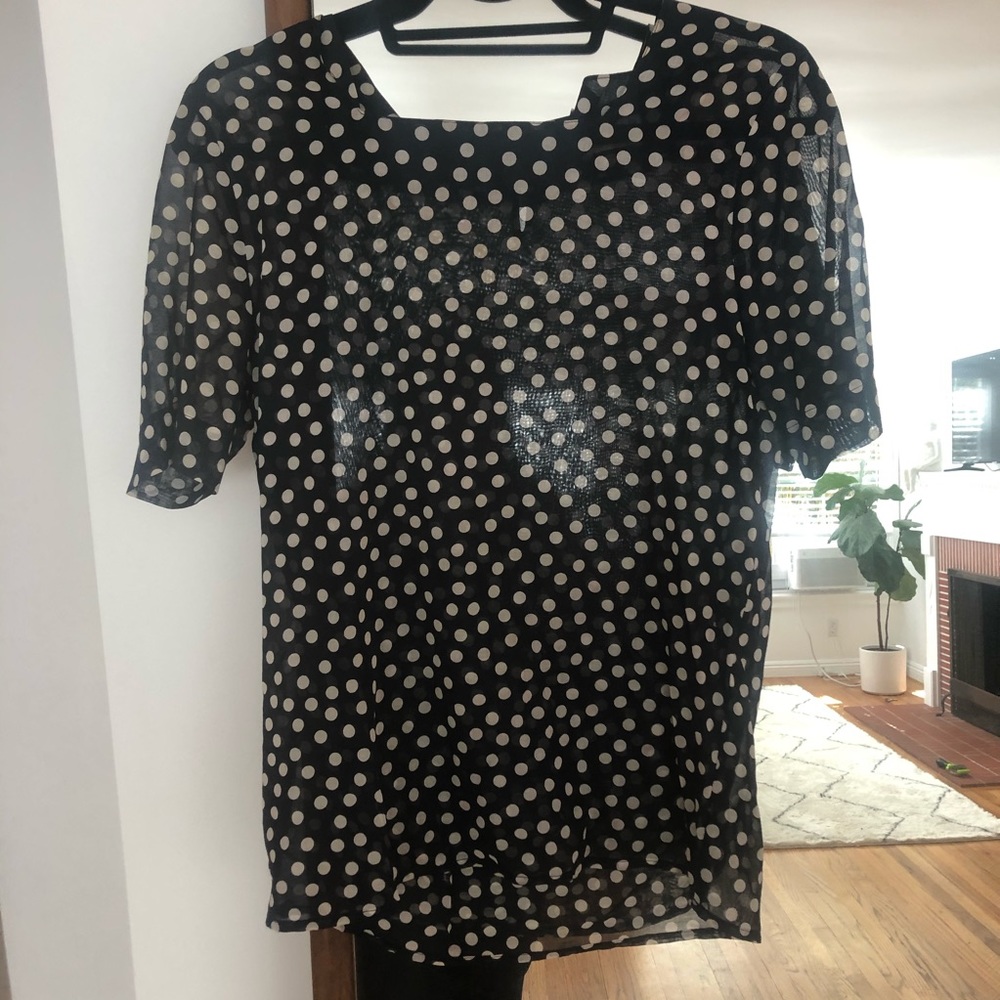 Celine vintage navy polka dot top